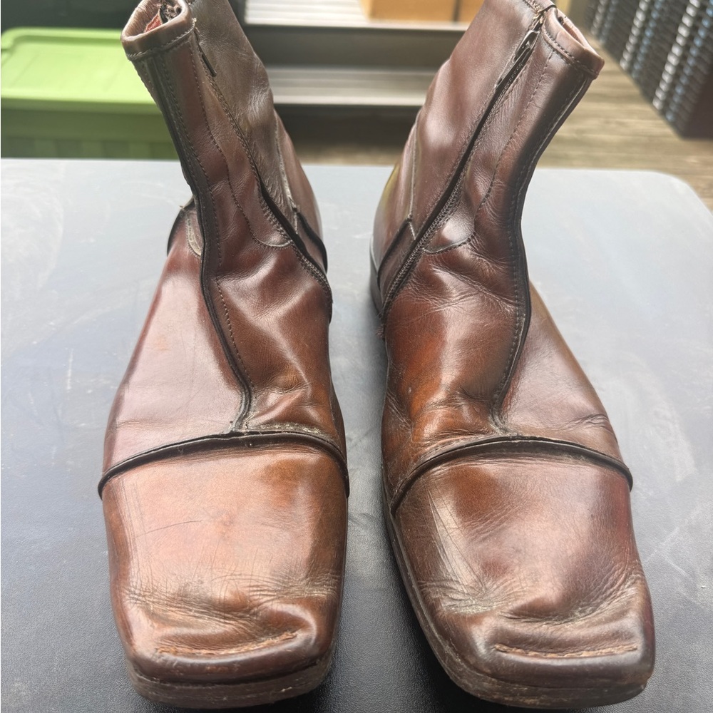 Mark Nason Men’s Brown Leather Square Toe Ankle Boots Side Zip Size 11 Vintage